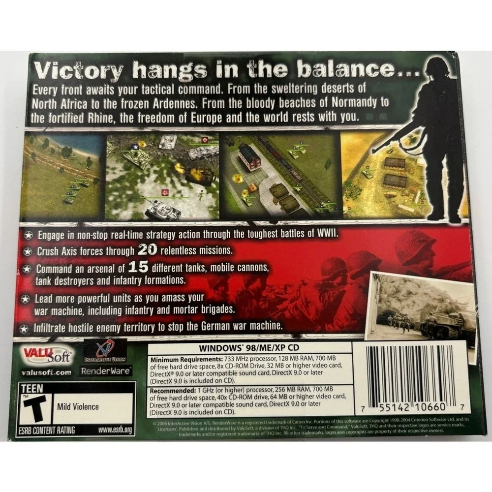 To Serve and Command PC CD-ROM 2002 ValuSoft WWII‎ Strategy Game Sealed
